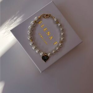 5 White Pearl Bracelet Heart Pendant
